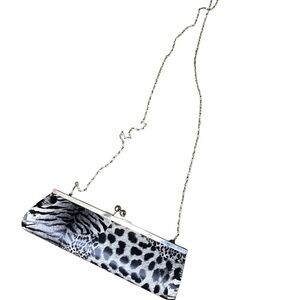 Elegant Black and White Animal Print Clutch